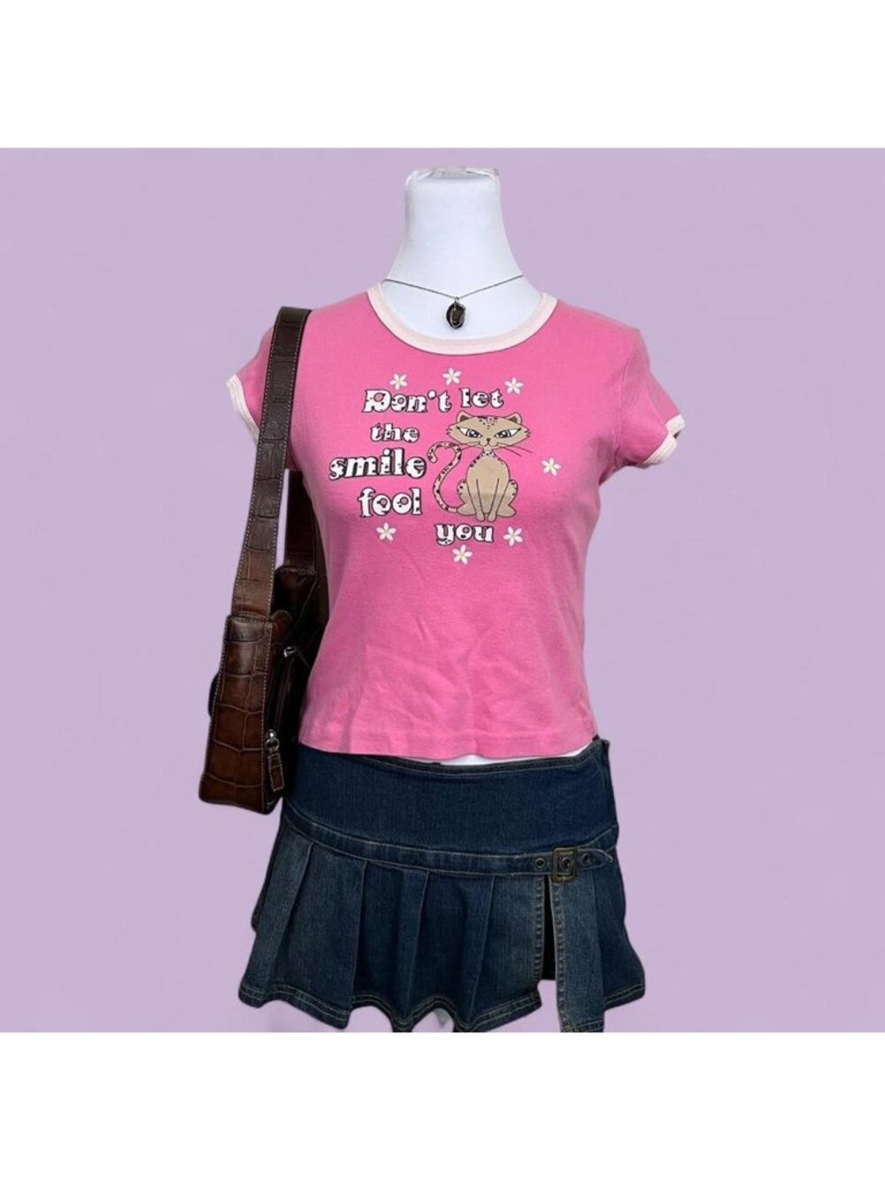y2k pink cat slogan graphic quirky mcbling baby tee